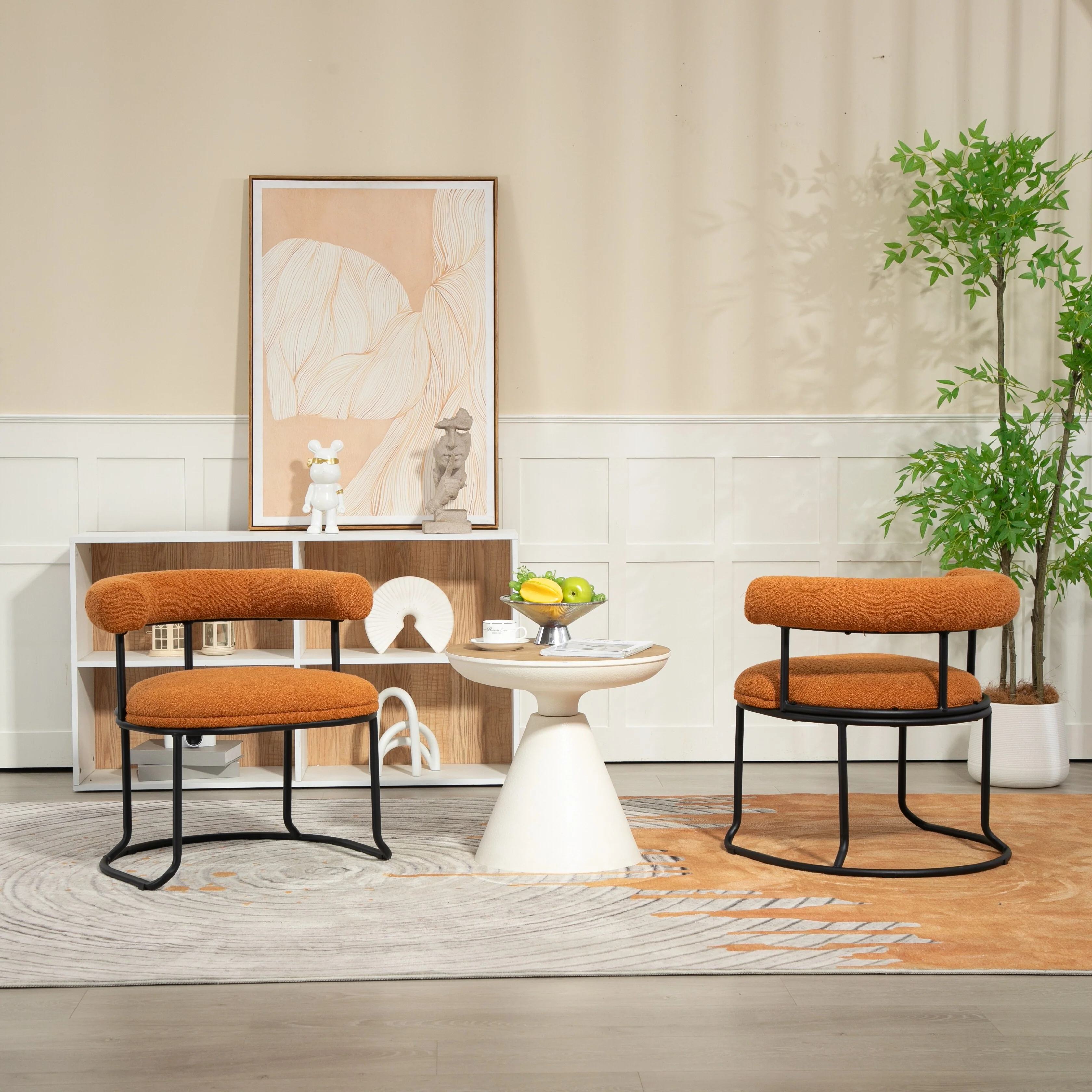 Mid-Century Modern Boucle Dining Chairs Set of 2