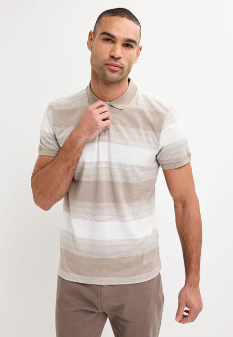 Mens Mocha Stripe Short Sleeve Polo Shirt