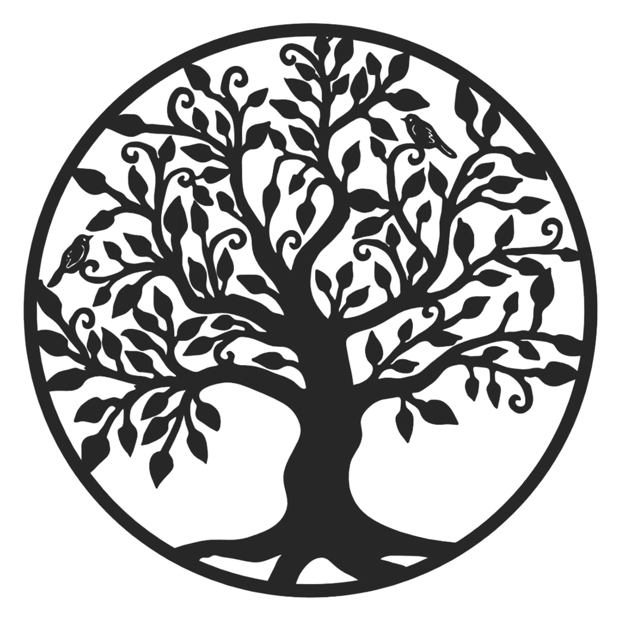 - Déco murale arbre de vie et oiseaux cercle en métal noir 45 cm