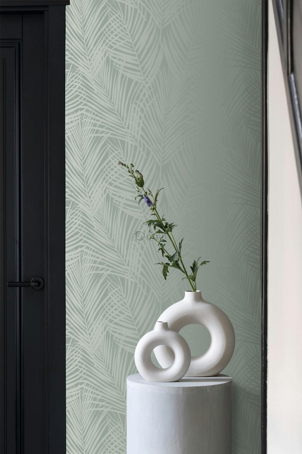 CITY CHIC - papier peint feuilles de palmier vert grisé 0,53 x 10,05 m