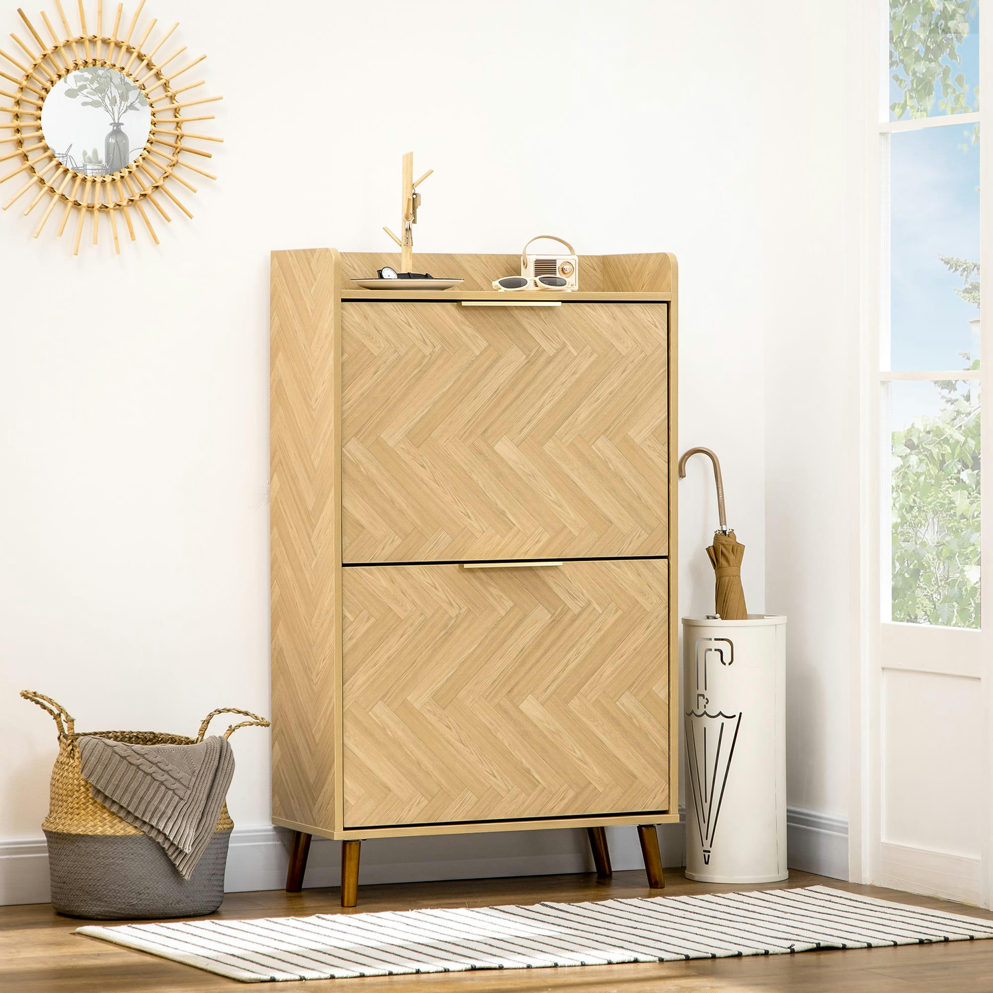 - Meuble à chaussures style scandinave 2 portes 3 étagères motif chevron