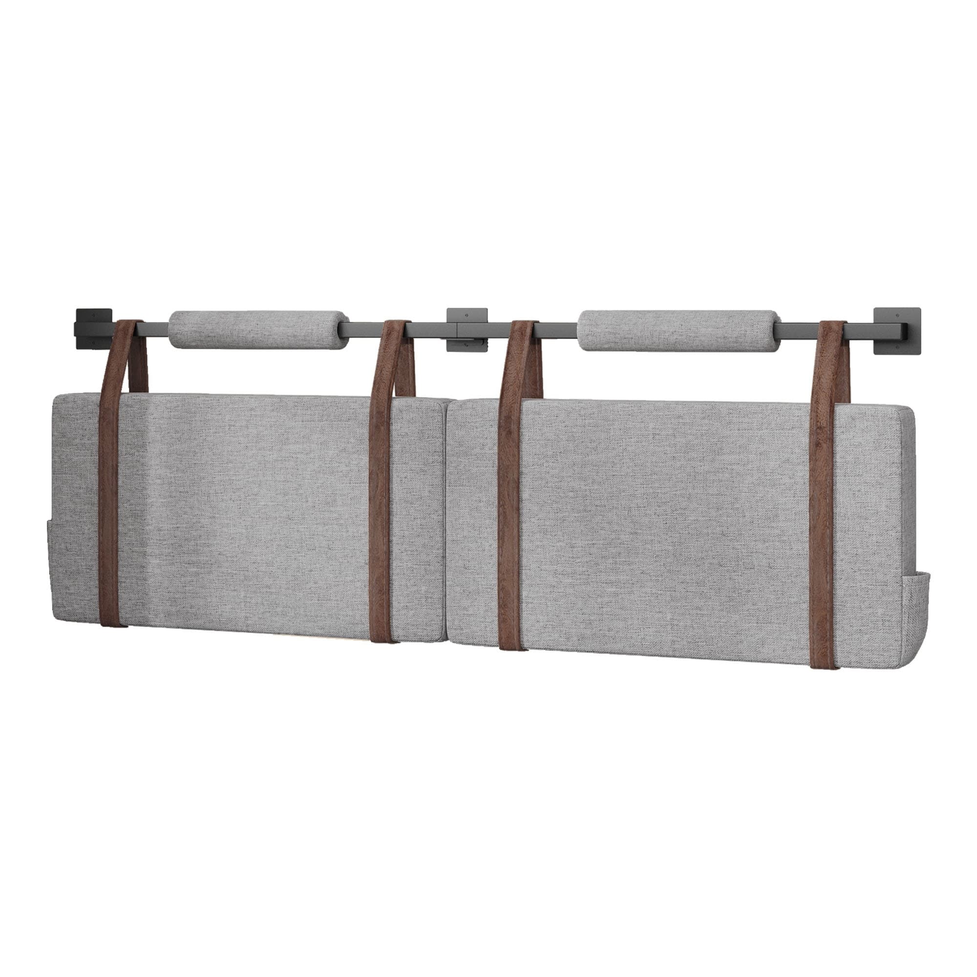 Moasis Adjustable Linen Hanging Upholstered Headboard with Side Pockets & Industrial Pipe