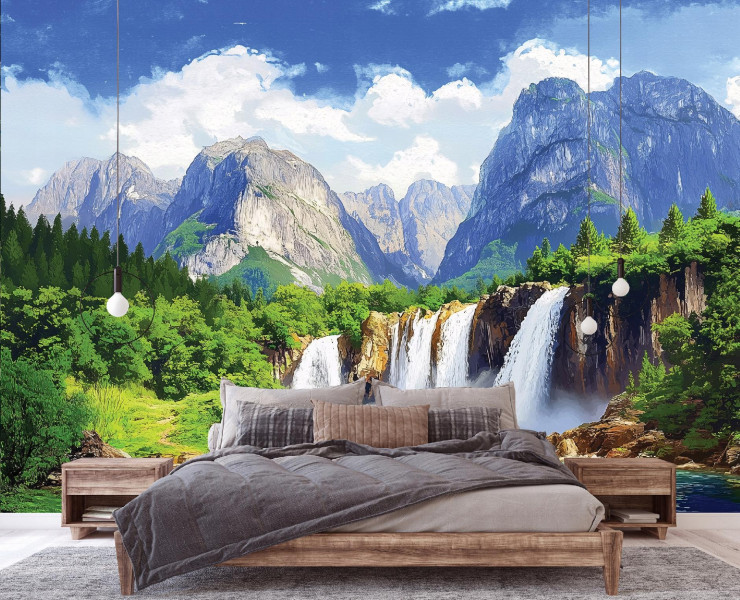 Fototapeta 3D Wodospad Góry Las Natura Na Ścianę Sypialnia Salon 250X175