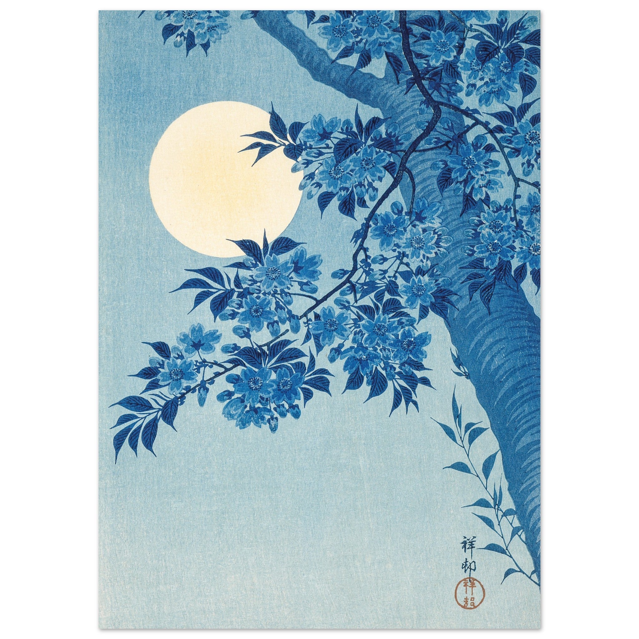 Artfulprints Poster Ohara Koson - Blossoming cherry on a moonlit night  - 50x70 cm - Meerkleurig