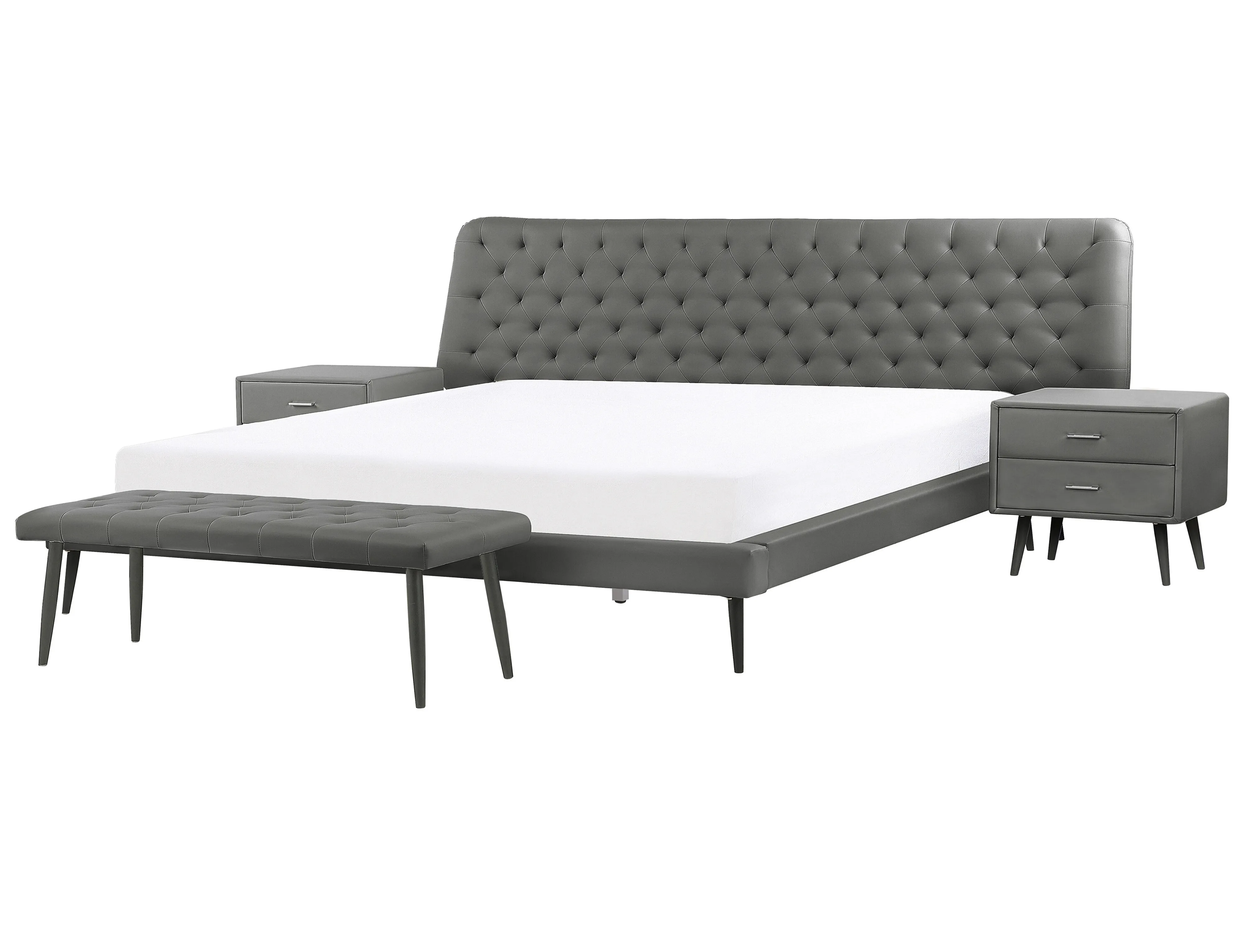Bedroom Set Faux Leather ESSONNE 180 x 200 cm (EU Super King) Grey