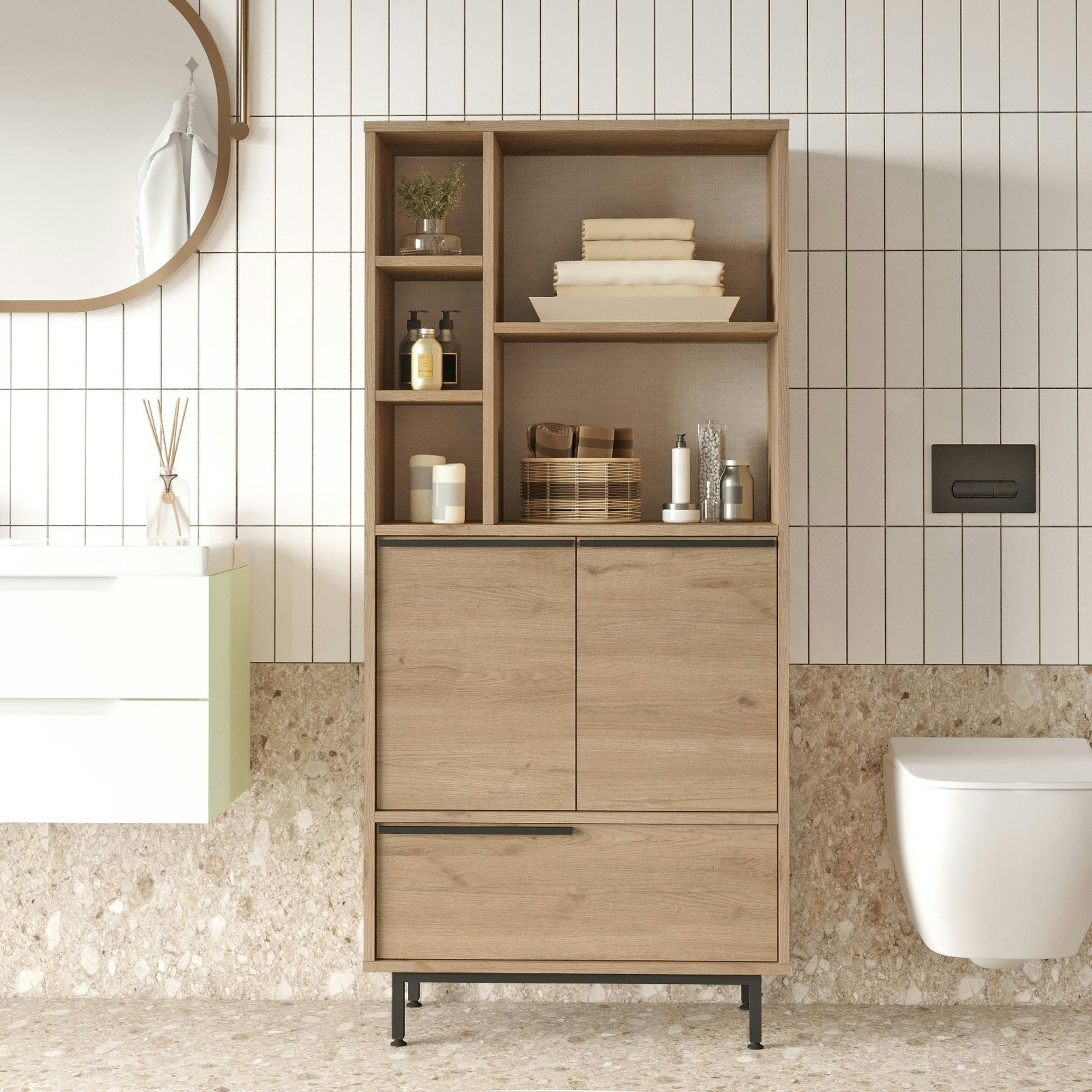 Meuble salle de bains moderne effet bois - 3 portes JENA