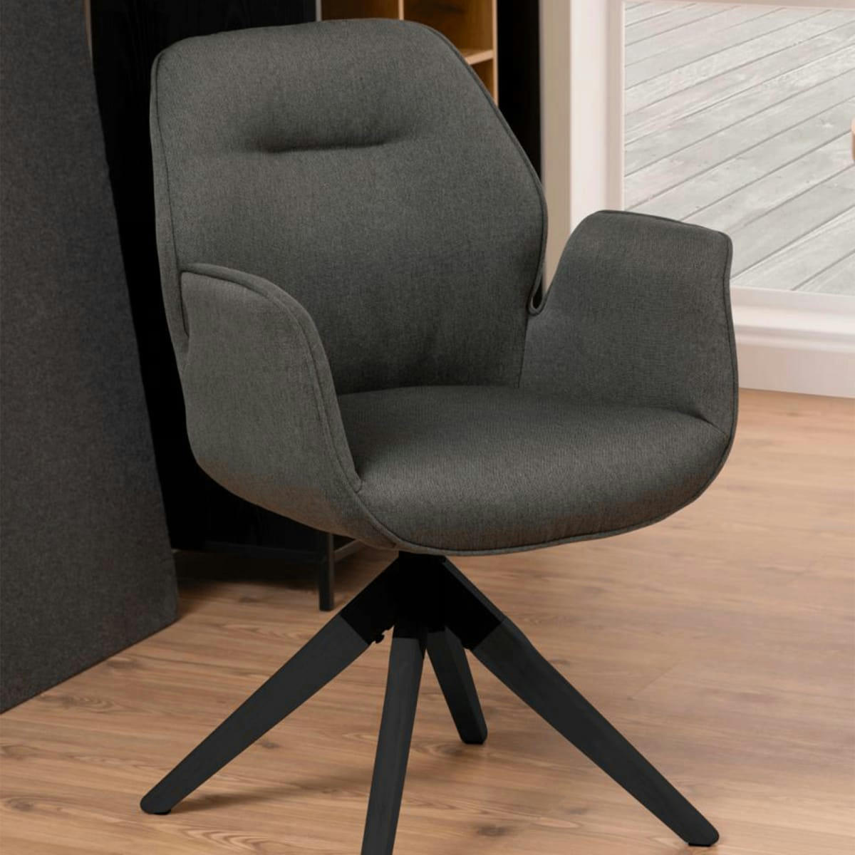 AURORE - Chaise moderne avec accoudoirs en tissu gris foncé