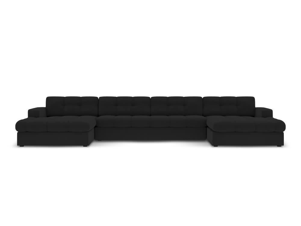 JUSTIN - Canapé d'angle 5 places en tissu structuré noir
