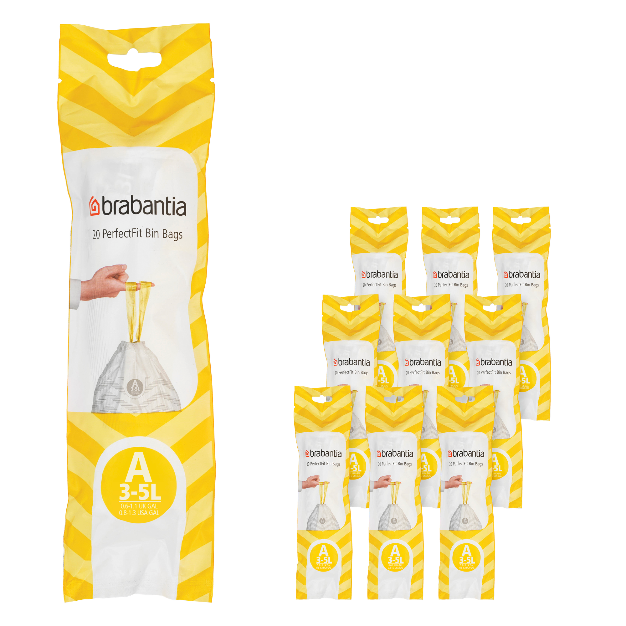 Brabantia PerfectFit Afvalzak, code A, 3 liter, 200 stuks, set van 10 rollen - White
