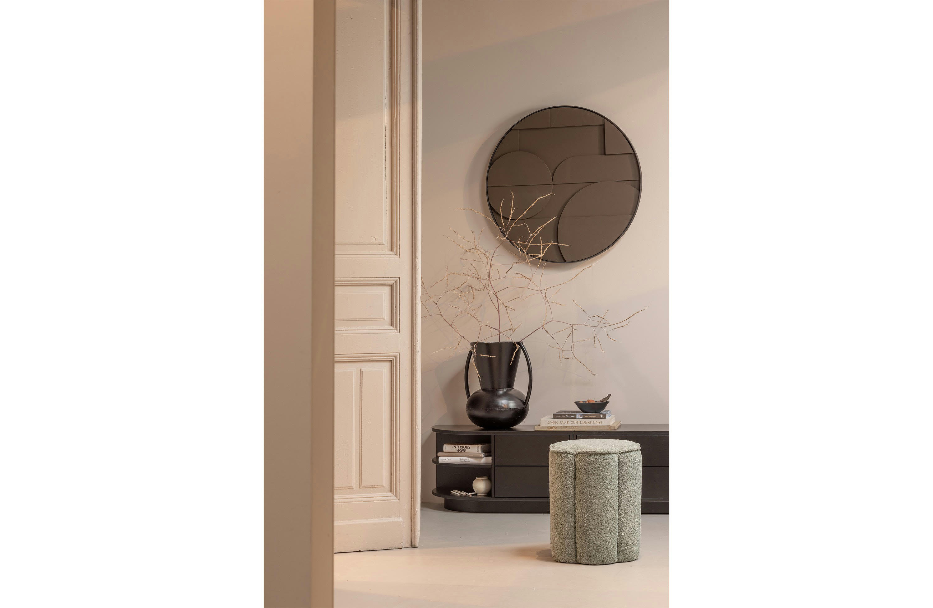 OLLIE - Pouf bouclé en polyester vert