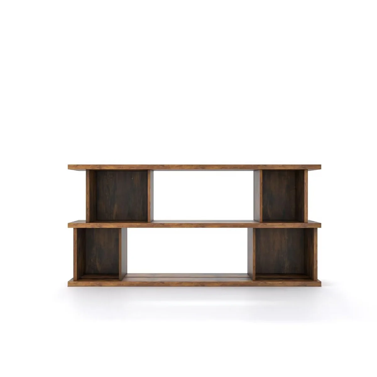 Lotus Home Antique Walnut Color Bookcase - 29.5 H x 64.5 W x 12.5 D