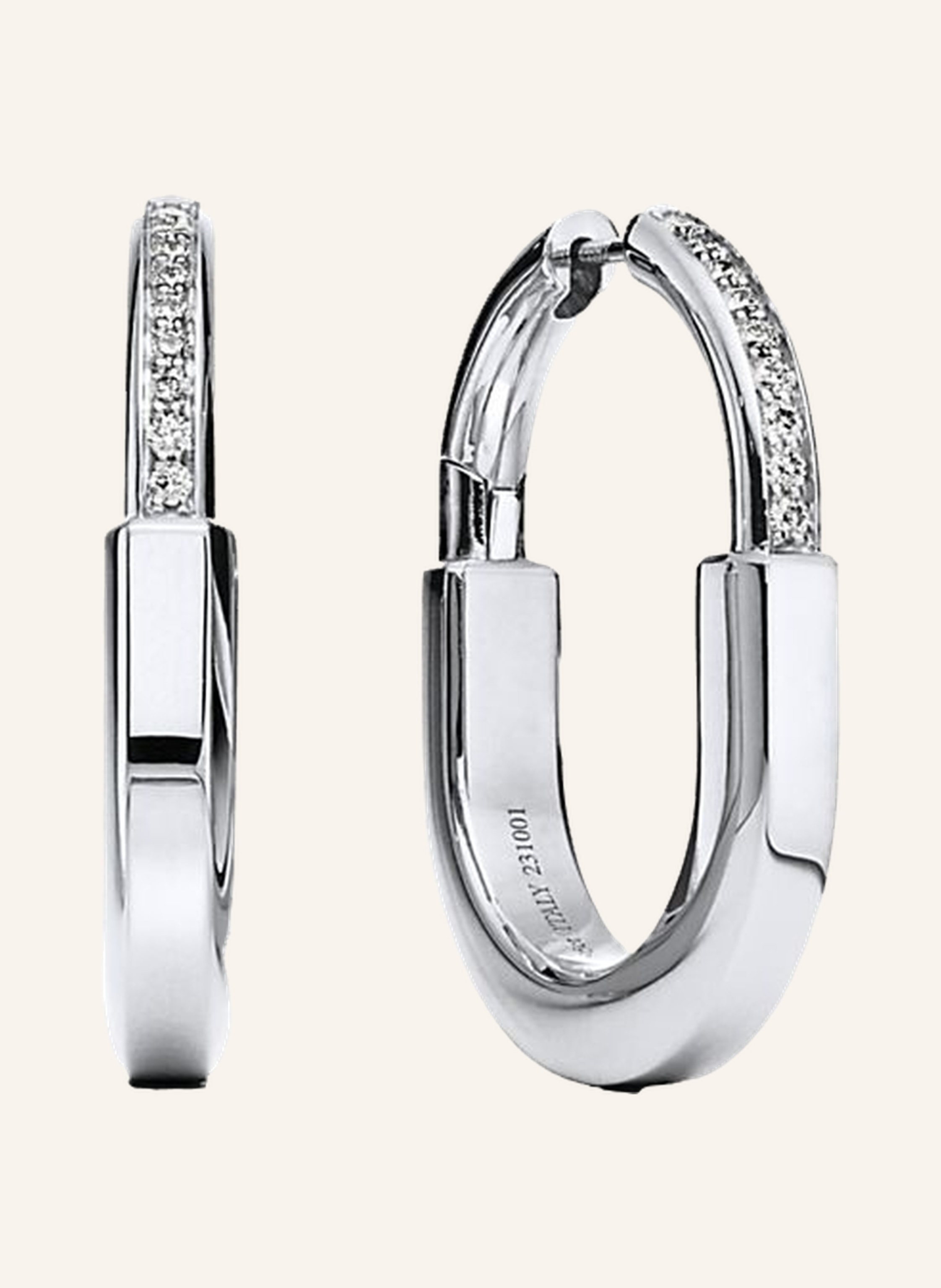 TIFFANY & Co. Creolen TIFFANY LOCK aus 18 Karat Weißgold mit Diamanten im runden Brillantschliff