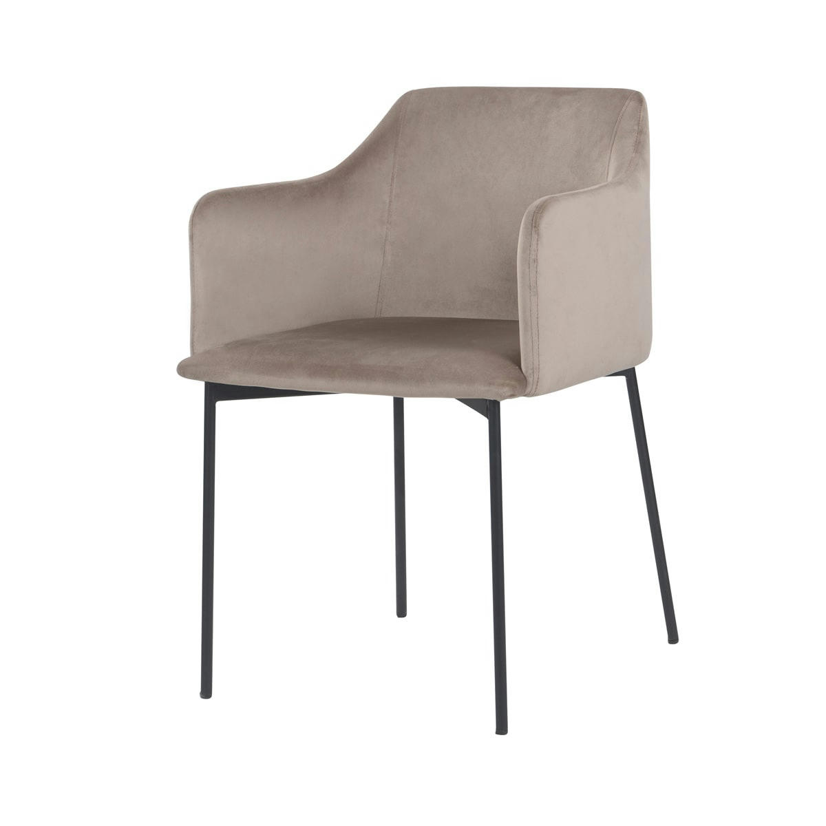 GLAM - Fauteuil beige en velours et pieds en métal noir