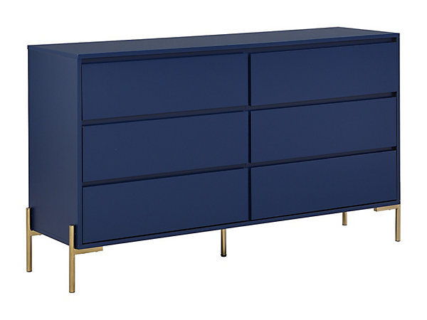 Commode 6 tiroirs - MDF et métal - Bleu laqué et doré - KORASA