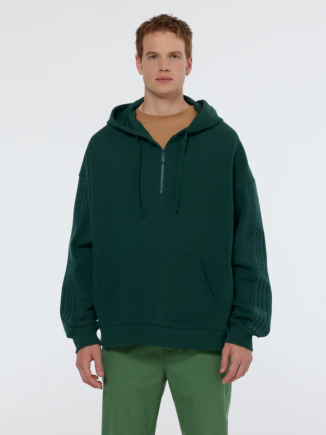 Rib Insert Half-Zip Loose Fit Artwork Hoodie