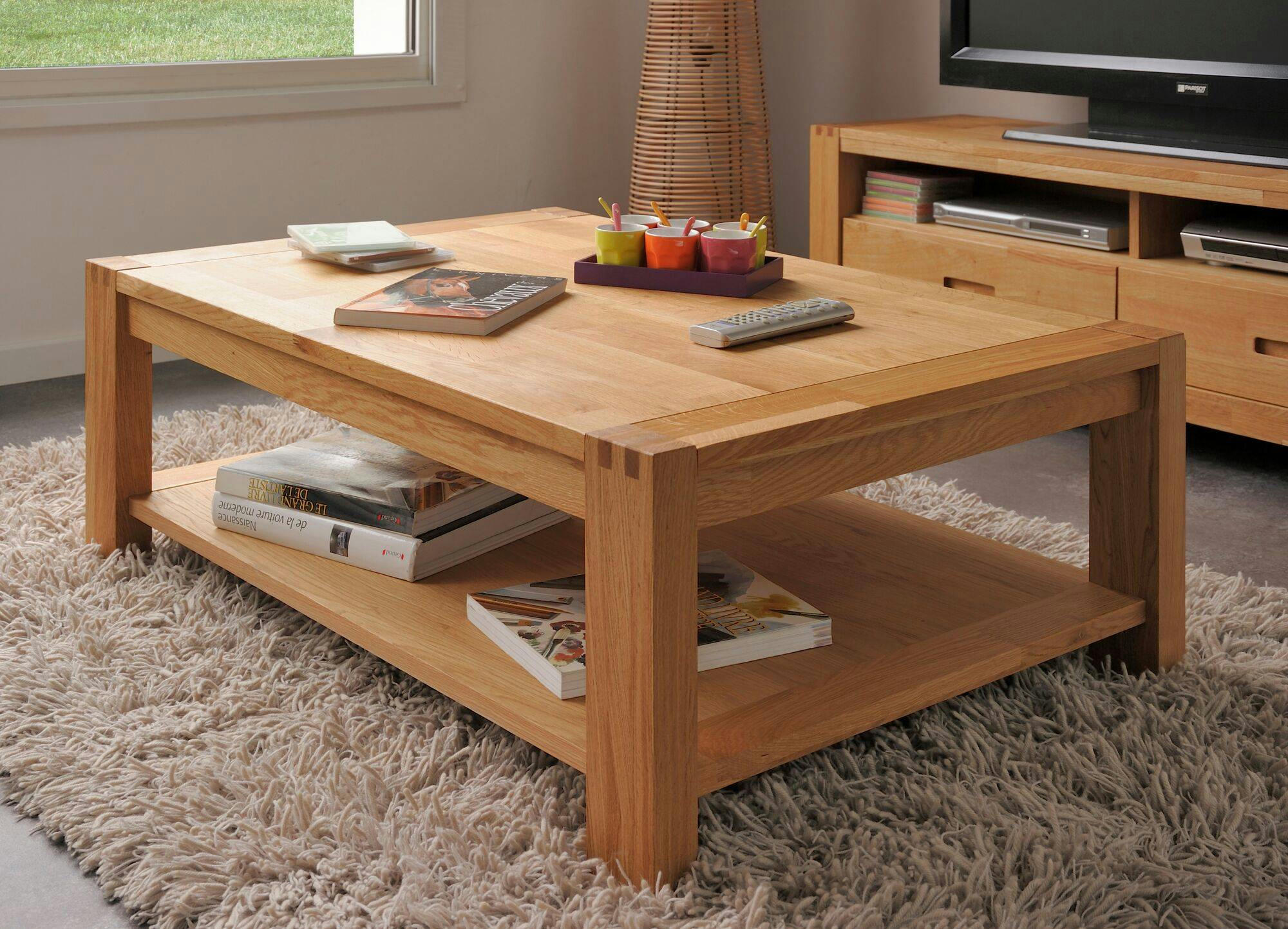 LUMINESCENCE - Table basse en bois naturelle finition chêne huilé