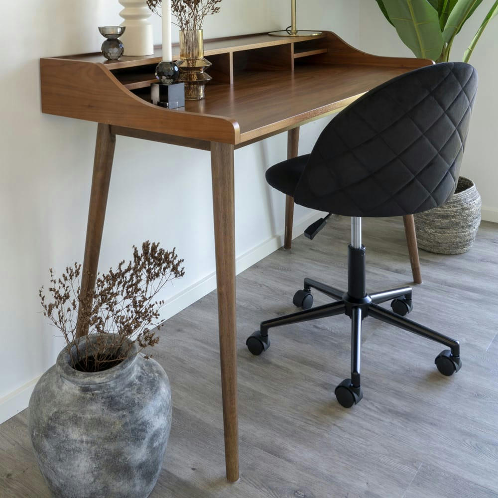 GENEVE - Chaise de bureau à roulettes en velours noir