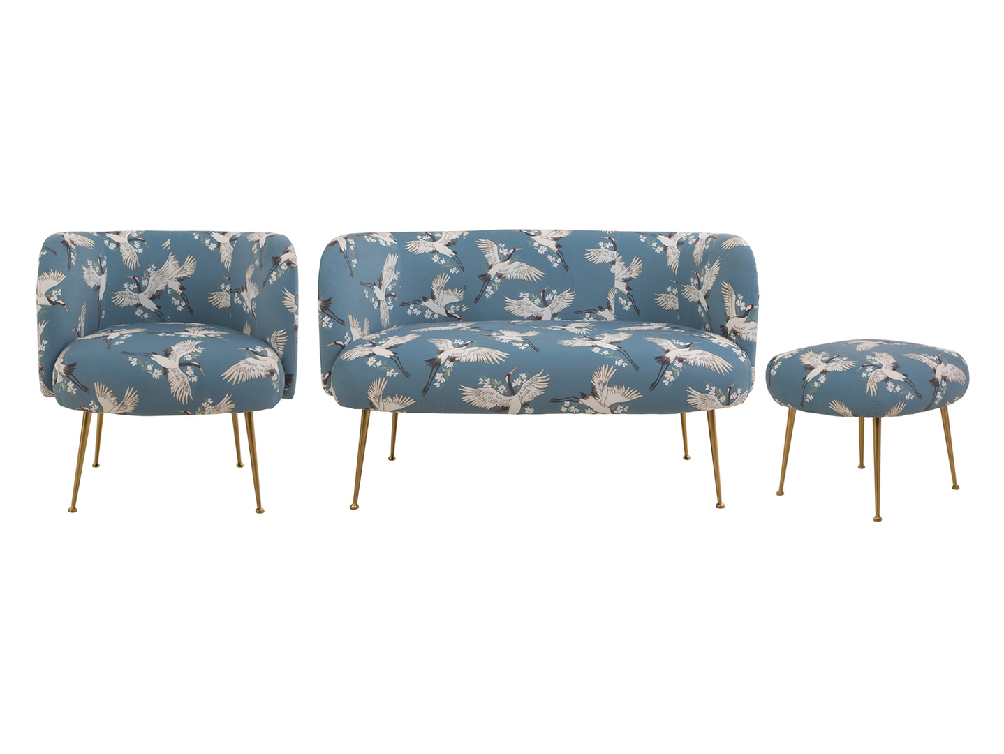 Komplet wypoczynkowy Cloe sofa fotel puf glamour niebieski