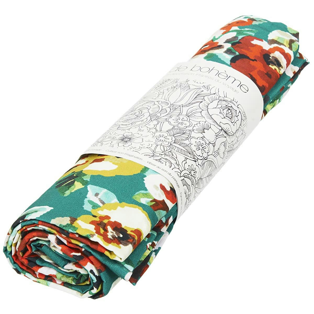 RITA - Nappe grand format en coton imprimé fleuri vert 140x235