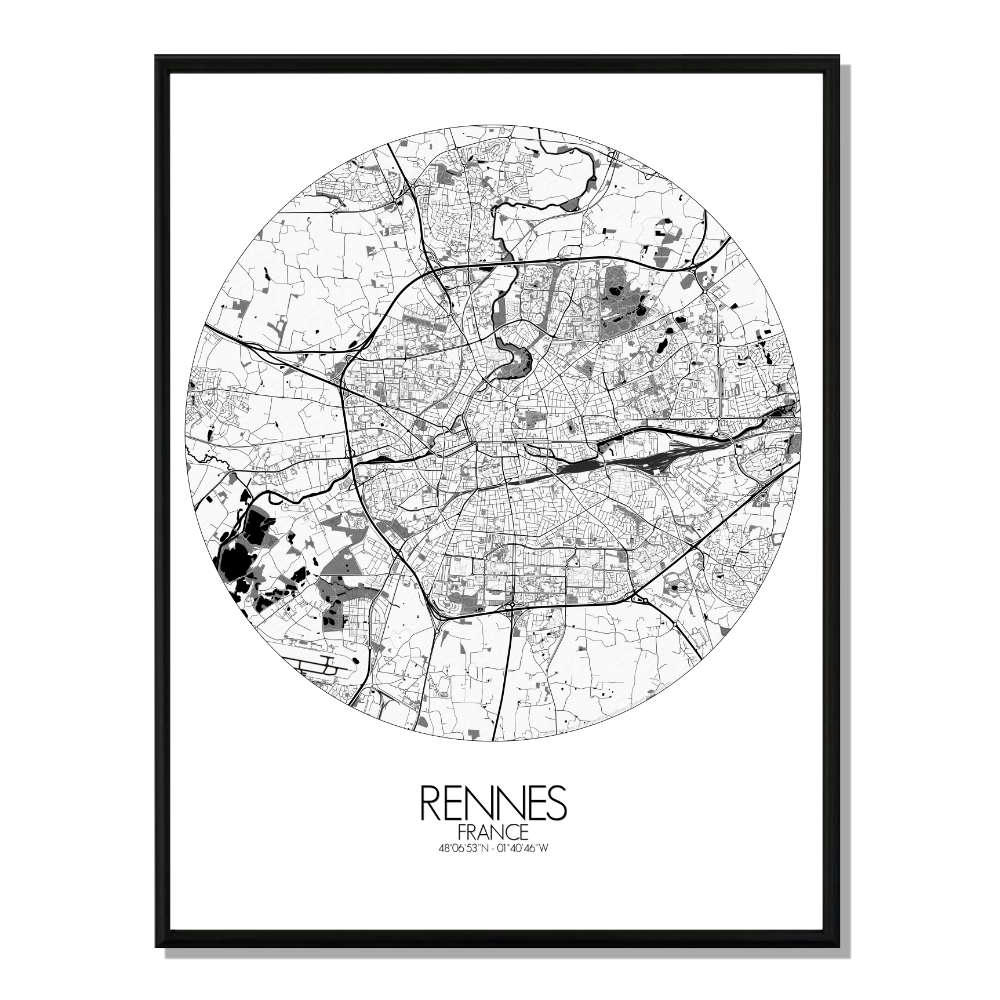 - Affiche Rennes Carte ronde 40x50