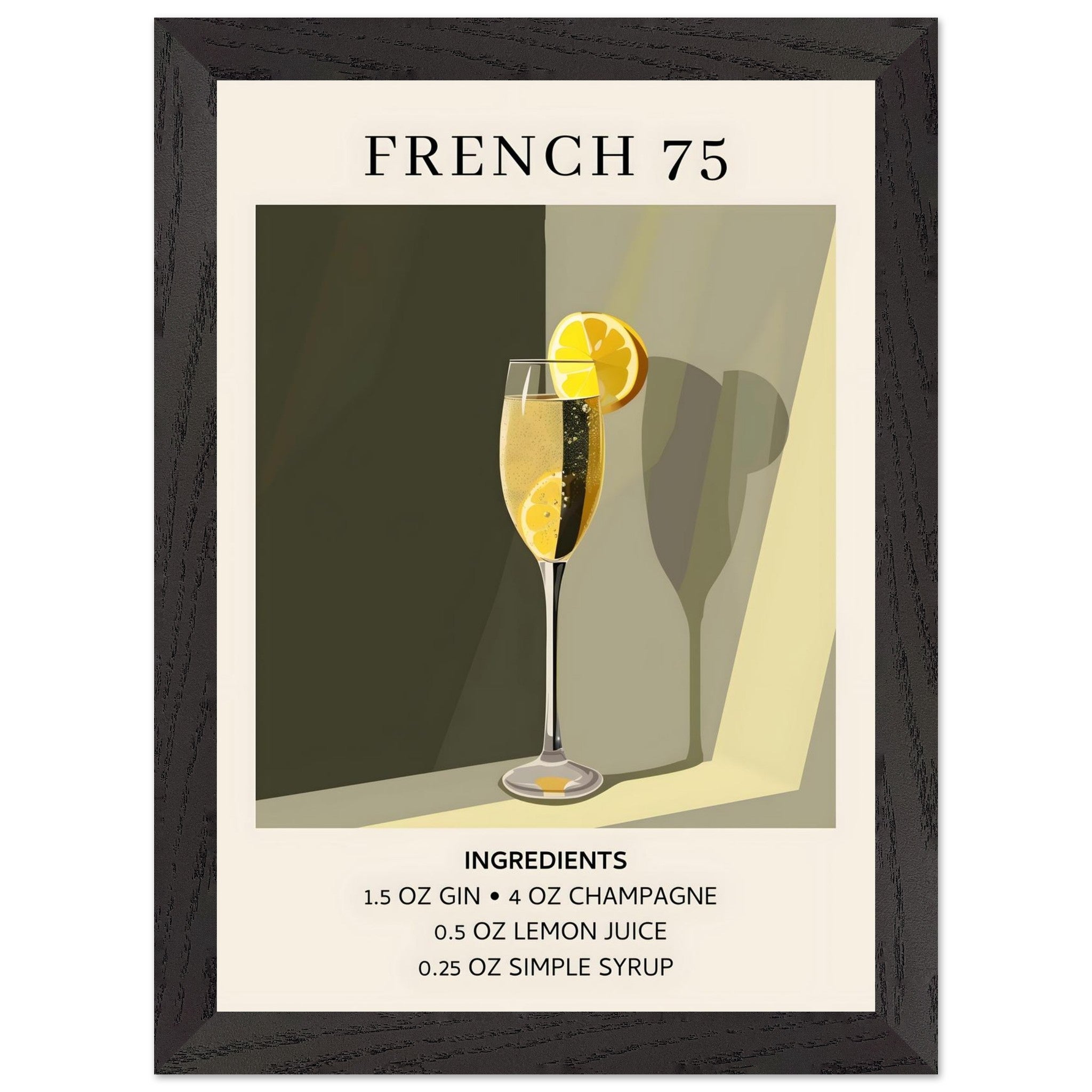 Artfulprints Poster met Lijst French 75 cocktail - Ingrediënten  - A4 21x29.7 cm - Groen