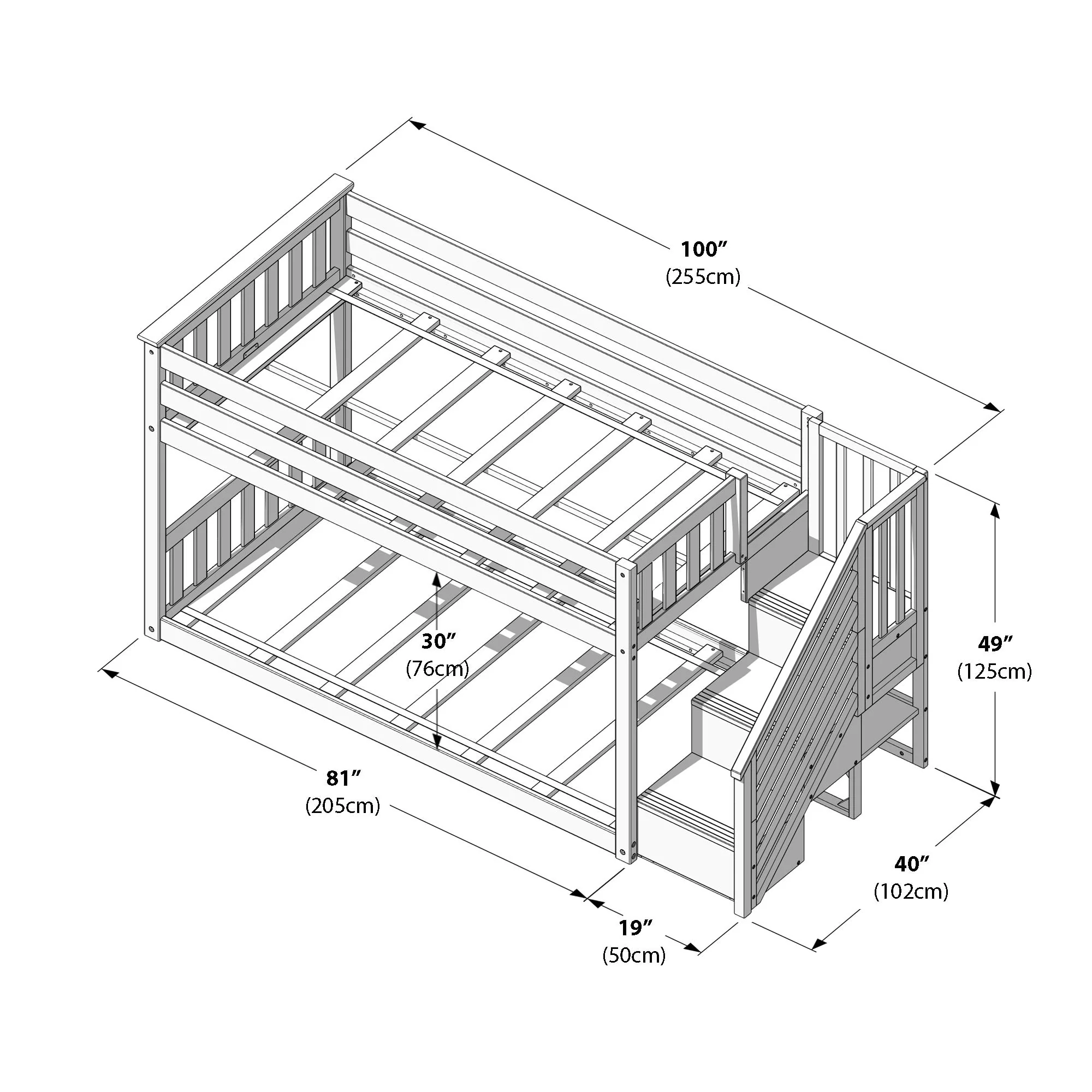 Max and Lily Twin over Twin Low Bunk Bed with Staircase