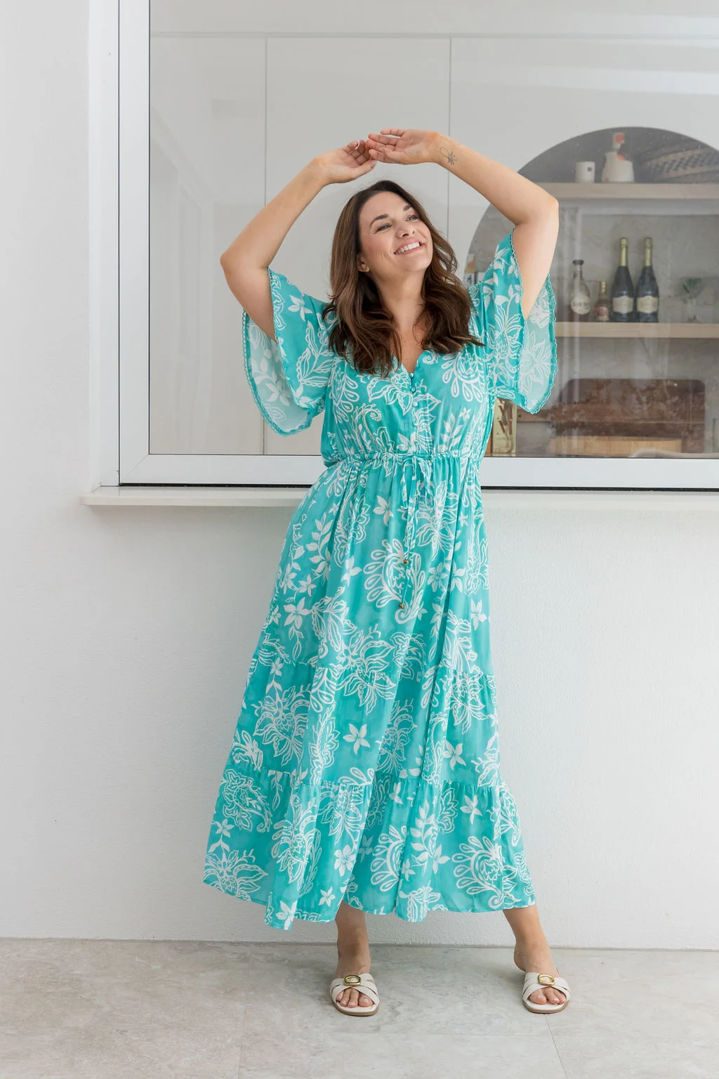 Charlize Maxi Dress in Turquoise Paisley