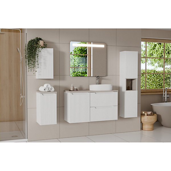 Meuble de rangement de salle de bain VANO1 porte avec panier à lingeBlanc alpinL40 x P39 x H57 cmMeuble suspendu