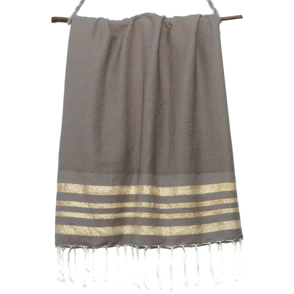 HAMPTONS - Fouta lurex coton  100x200 taupe clair / or