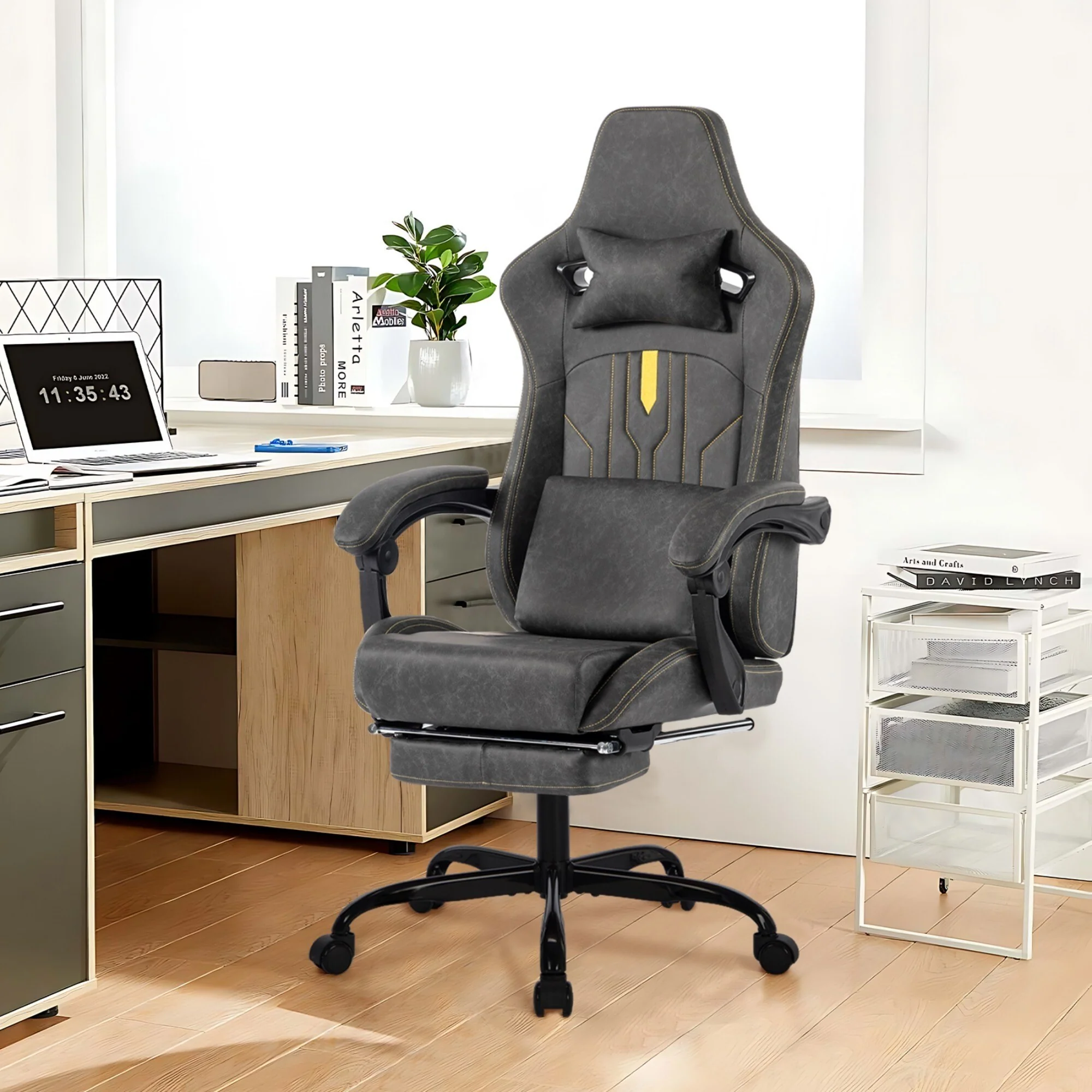Ergonomic Gaming Chair with Lumbar Support Footrest and PU Leather