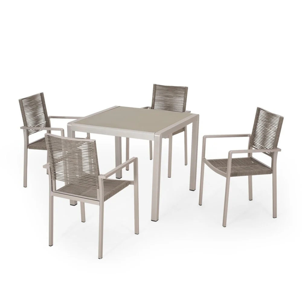 Peridot Outdoor Modern 4 Seater Aluminum Dining Set with Tempered Glass Table Top by Christopher Knight Home