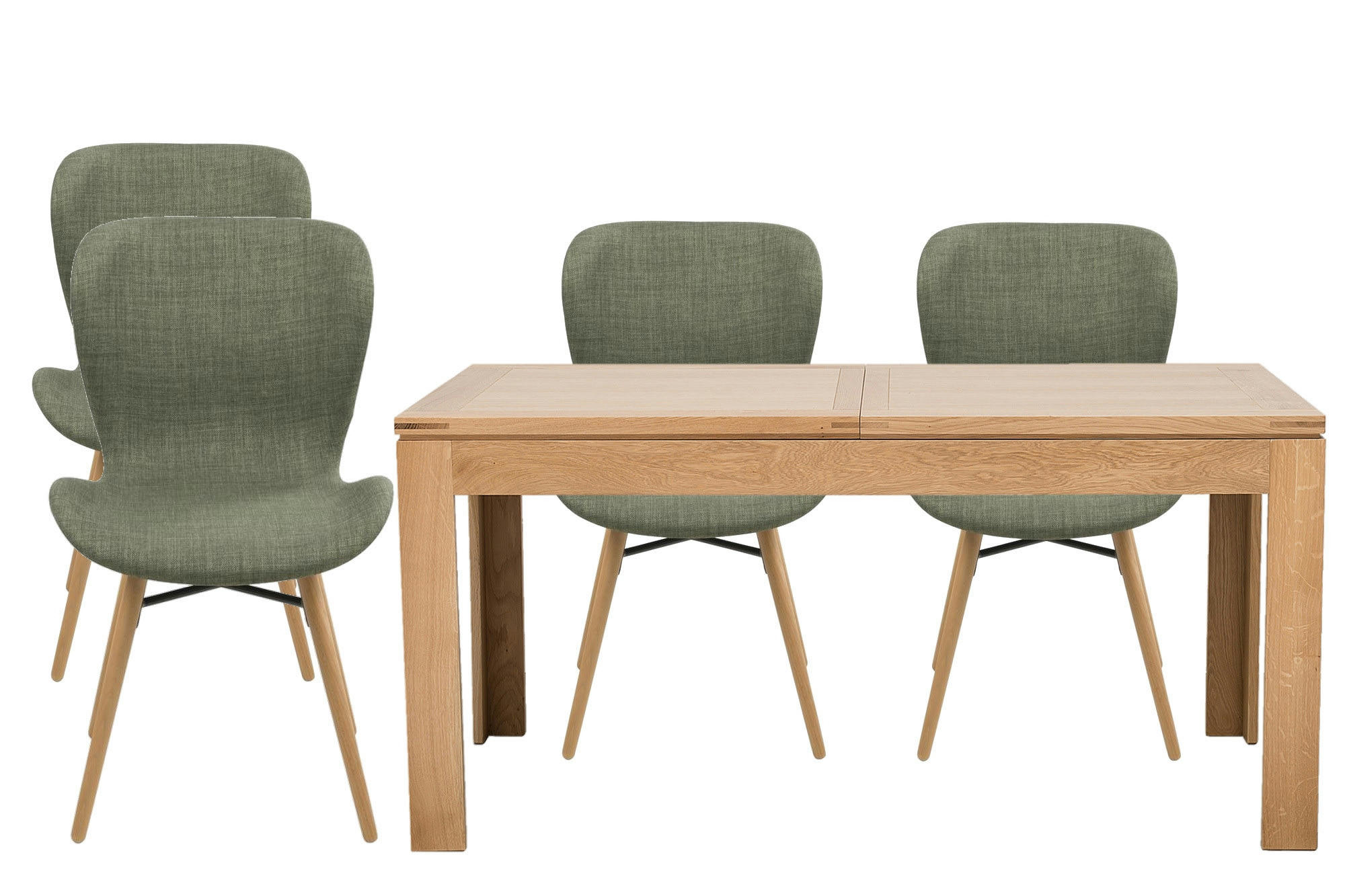 - Table rectangulaire à rallonges L160/240  + 4 chaises tissu