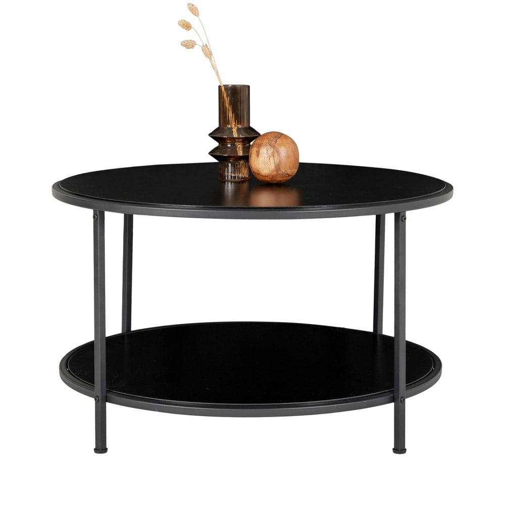 VITA - Table basse ronde en bois et métal D80cm noir