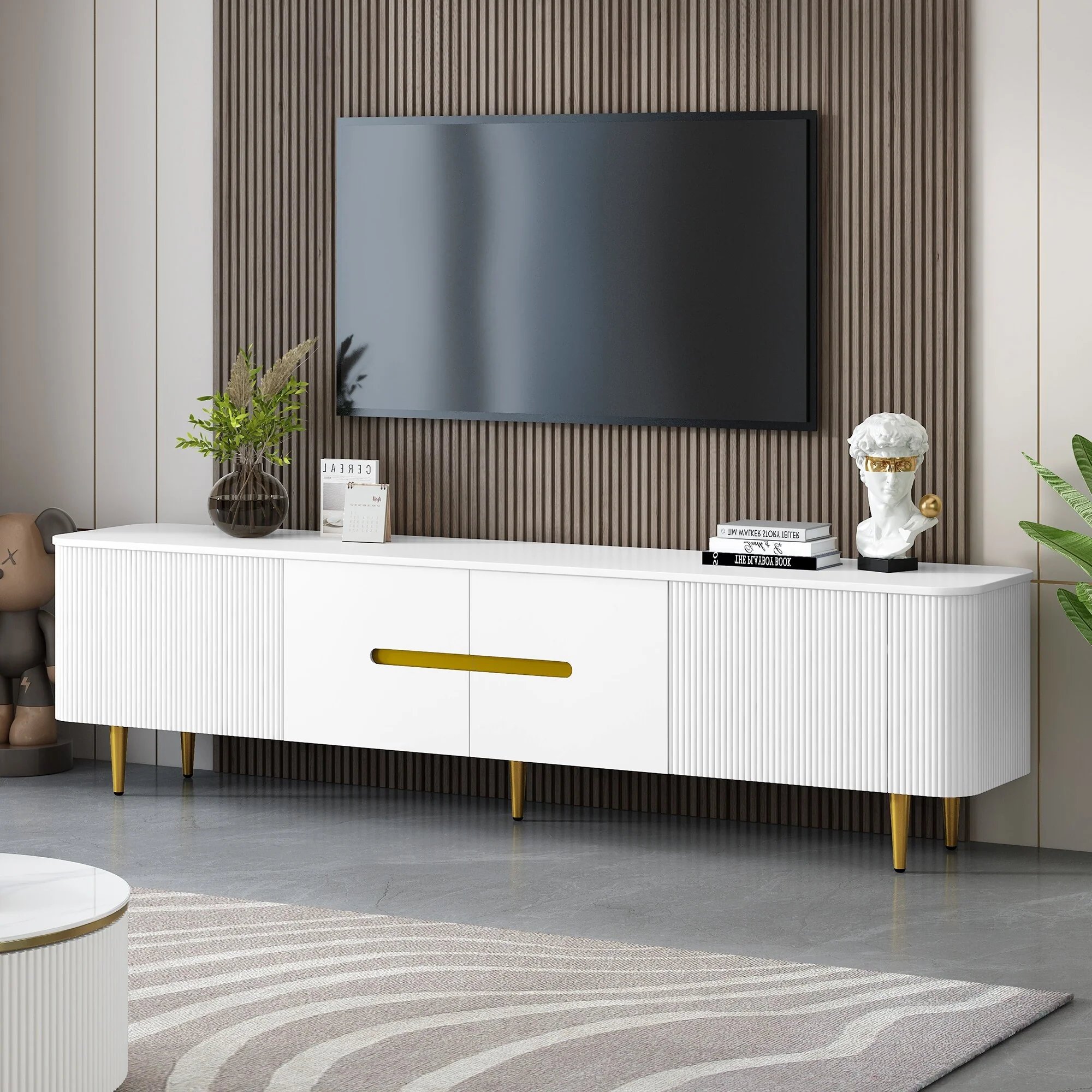 Minimalist TV Stand for TV up to 85 Inches with 4 Spacious Cabinets - 78.7 D x 16.9 W x 20.5 H