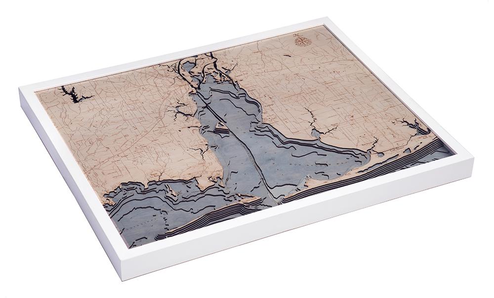 Mobile, Alabama Wood Carved Map White Frame
