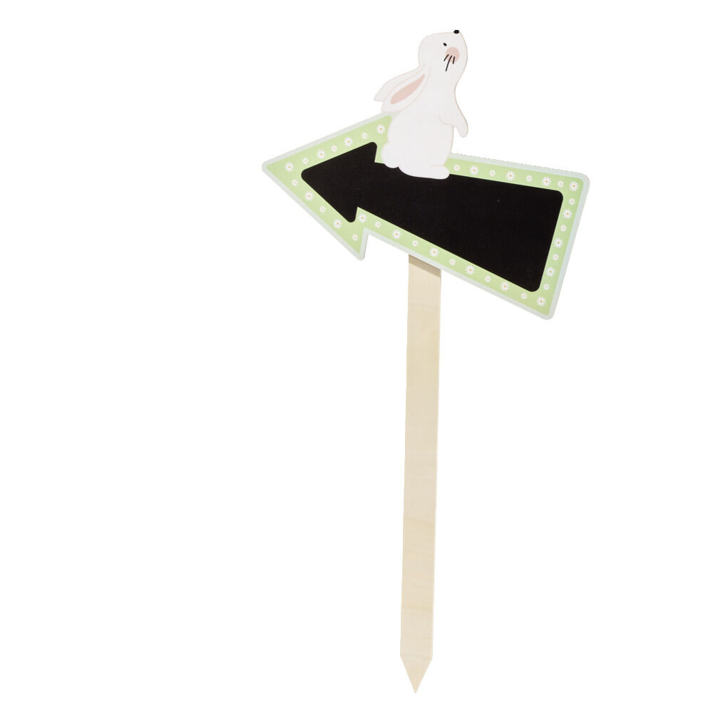 Pancarte bois et ardoise flèche droite avec lapin de Pâques H60cm