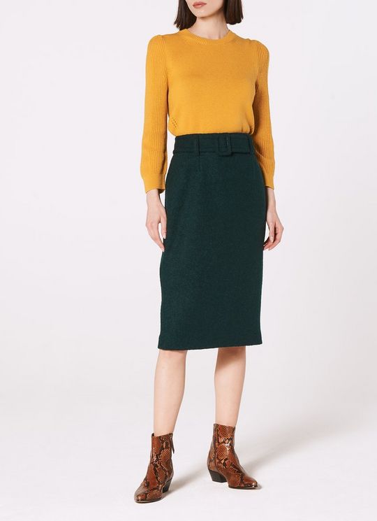 Earnest Green Wool Blend Pencil Skirt