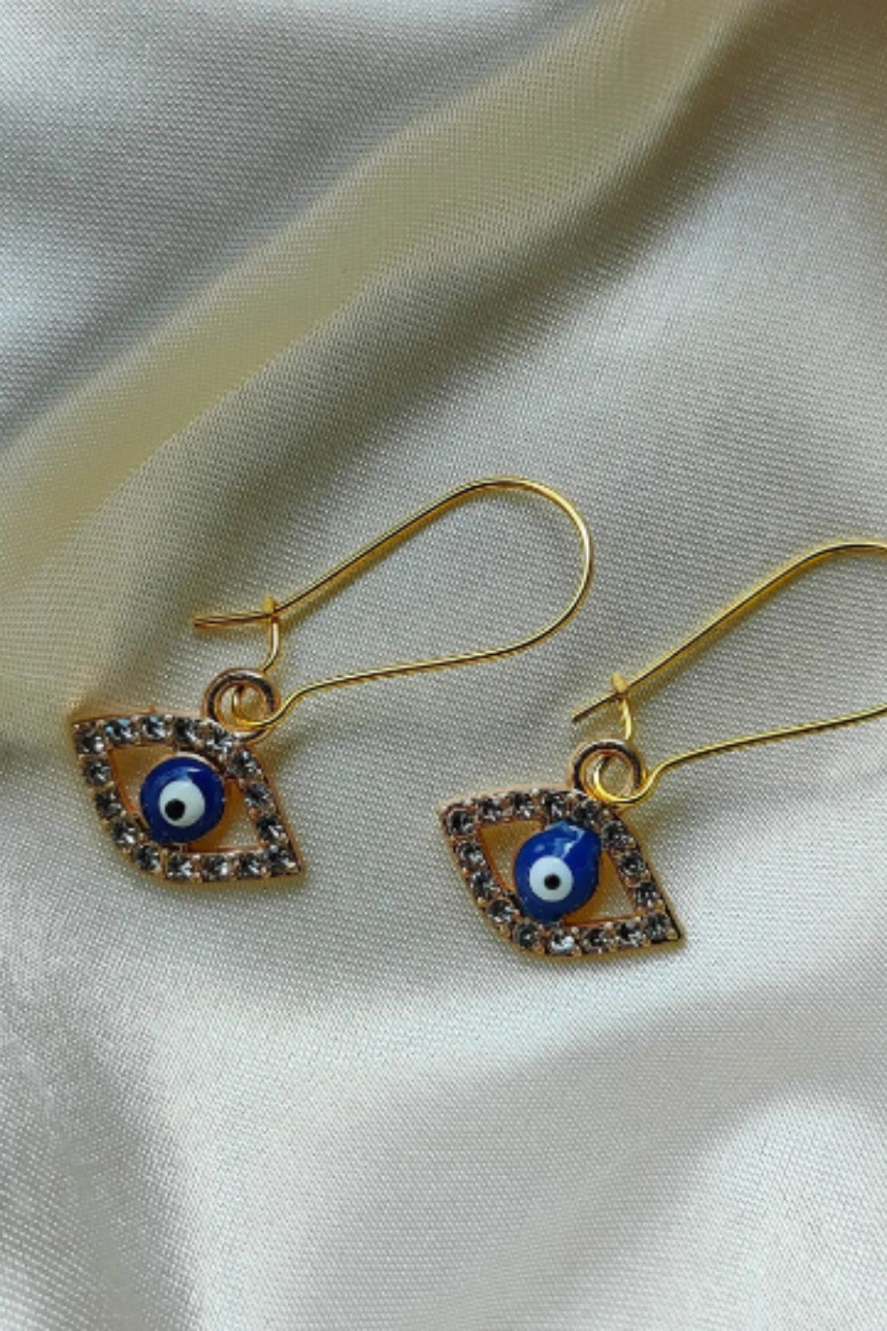 The Colourful Aura Long Silver Evil Eye Huggie Zircon Earrings
