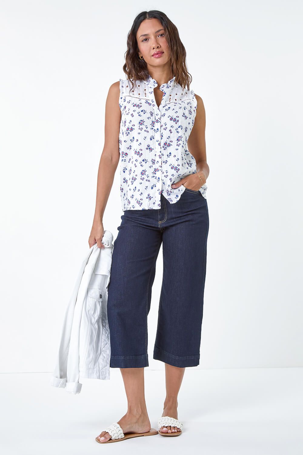 Roman Cotton Embroidered V-Neck Floral Blouse