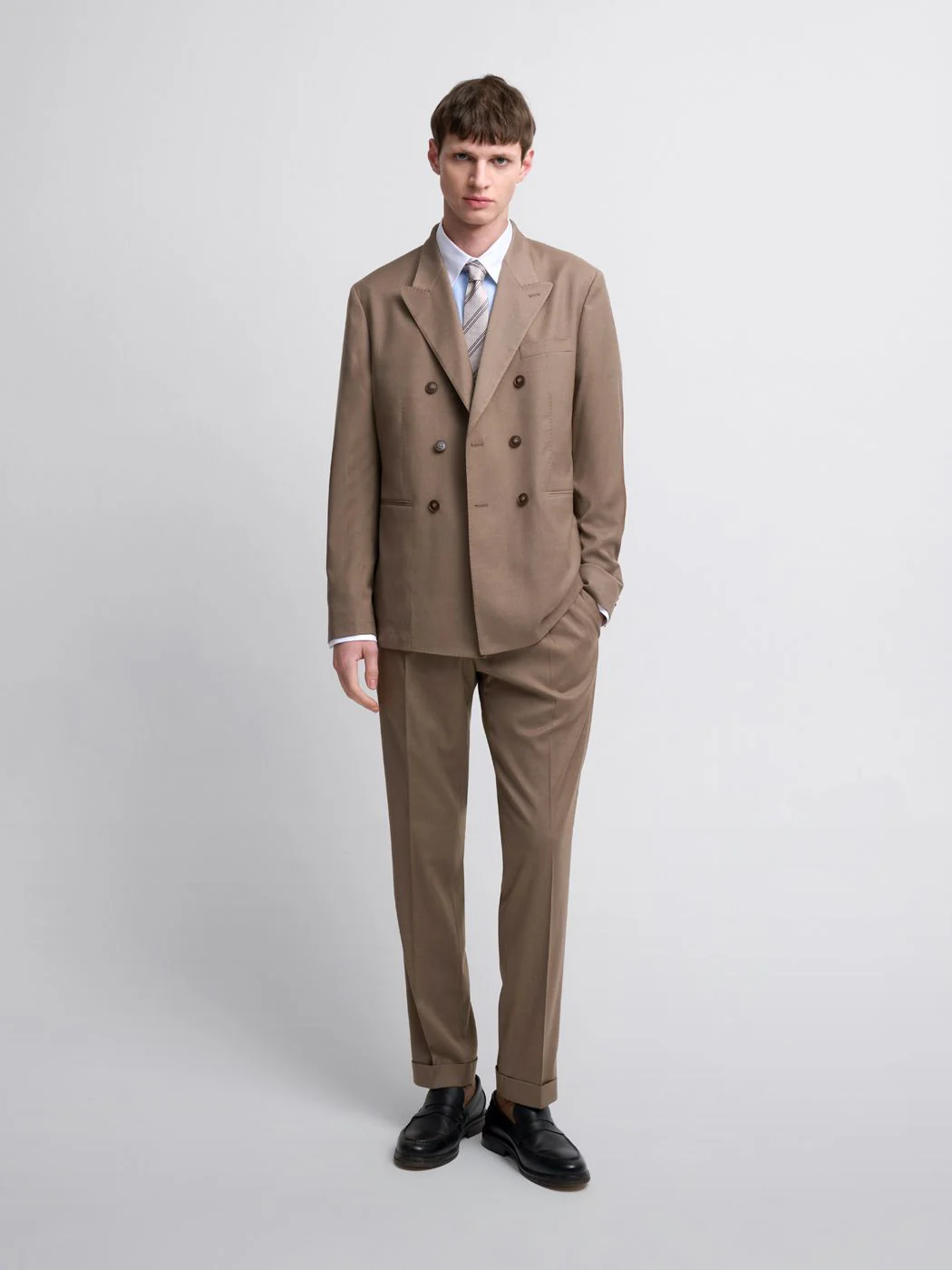 Costume croisé 2 pièces slim couleur tabac