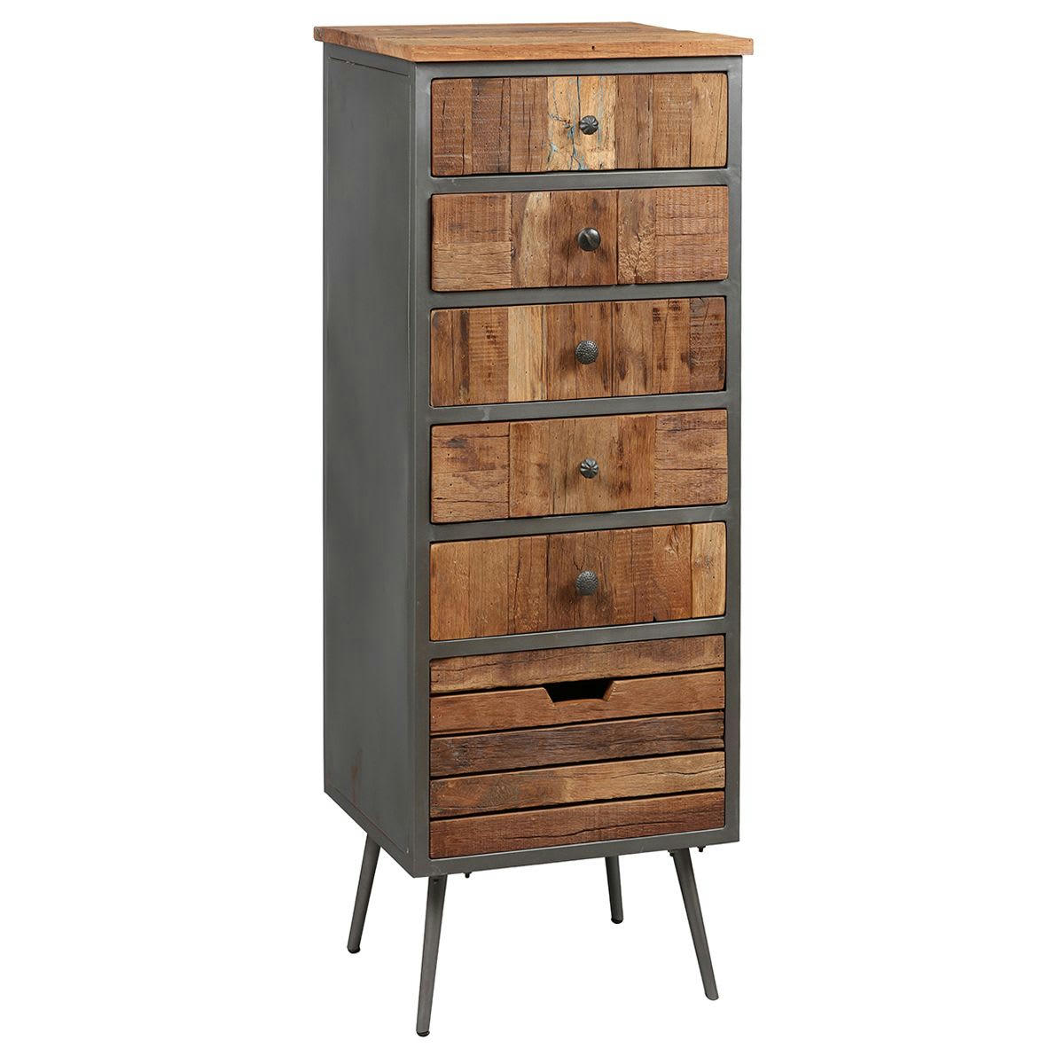 LEONARD - Chiffonnier  6 tiroirs acier et bois massif