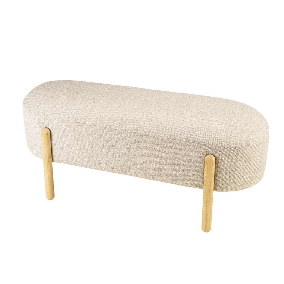 Banc en tissu effet laine beige et pieds bois COLOMBUS