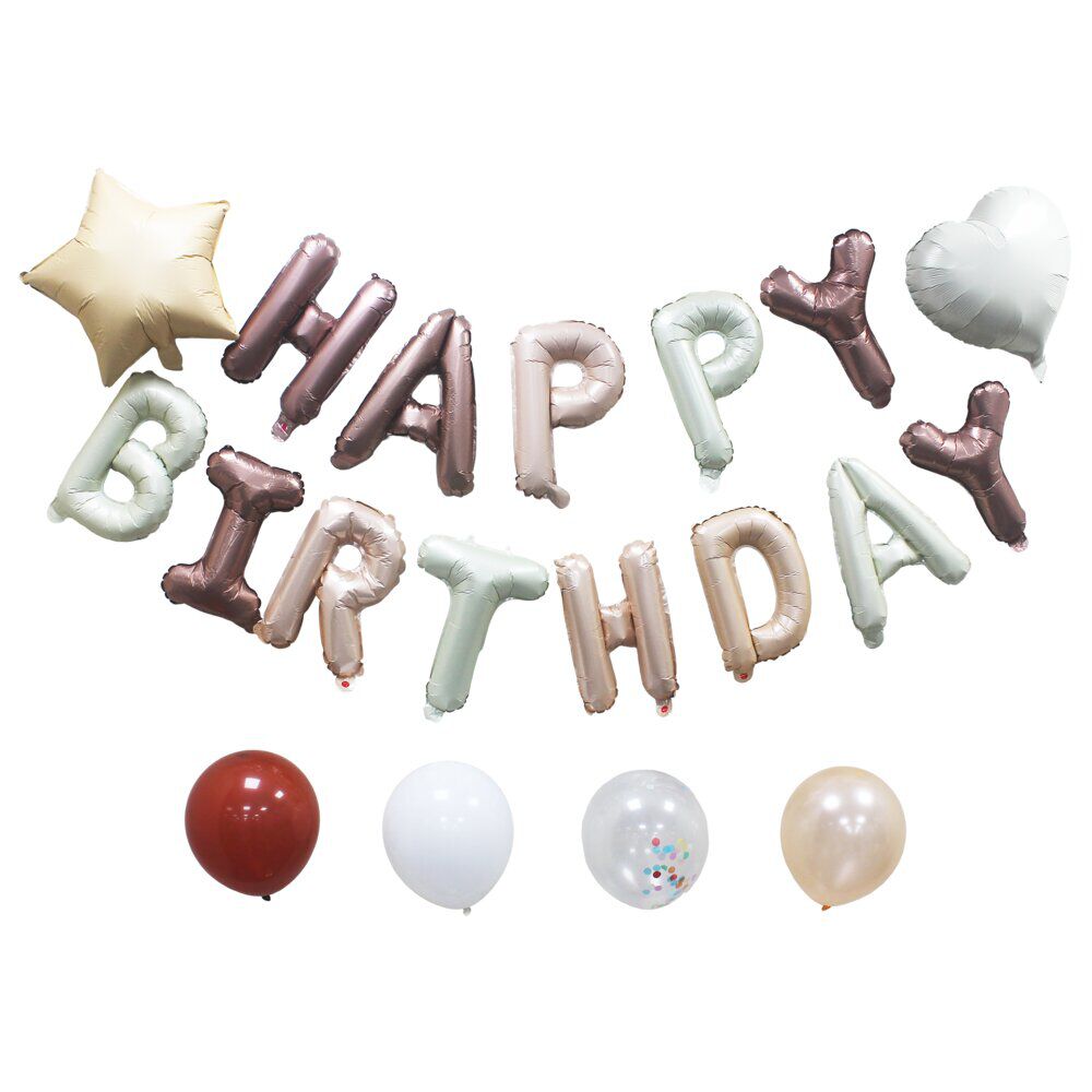 Kit arche à ballons alu et latex x37 Happy Birthday tons chocolat