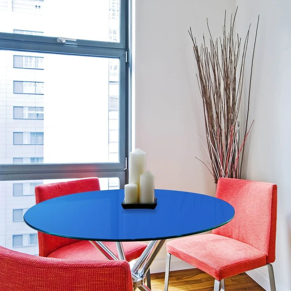 Blue Back Painted Round Glass Table Top 3/8 Thick Flat Tempered