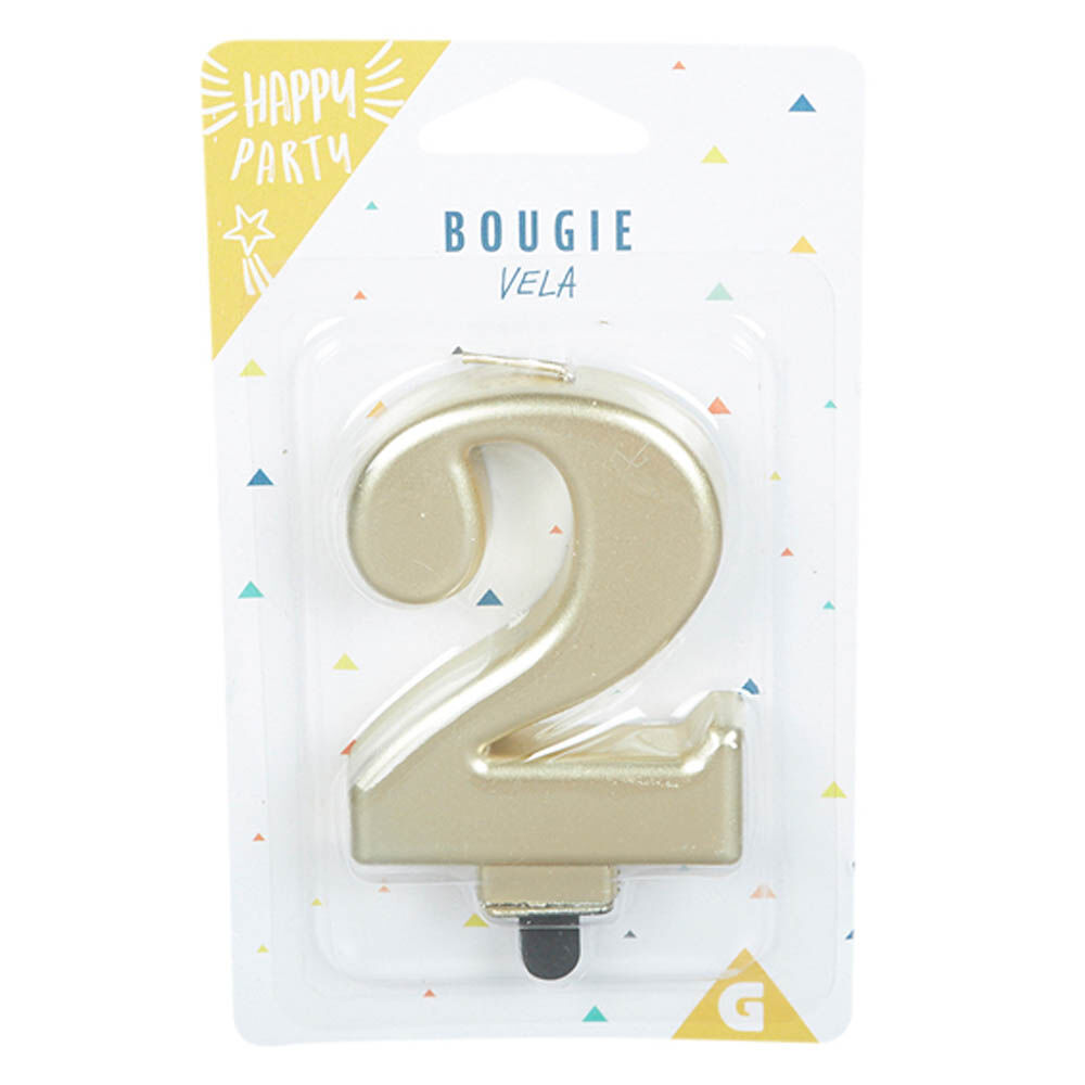 Bougie anniversaire chiffre 2 mat doré