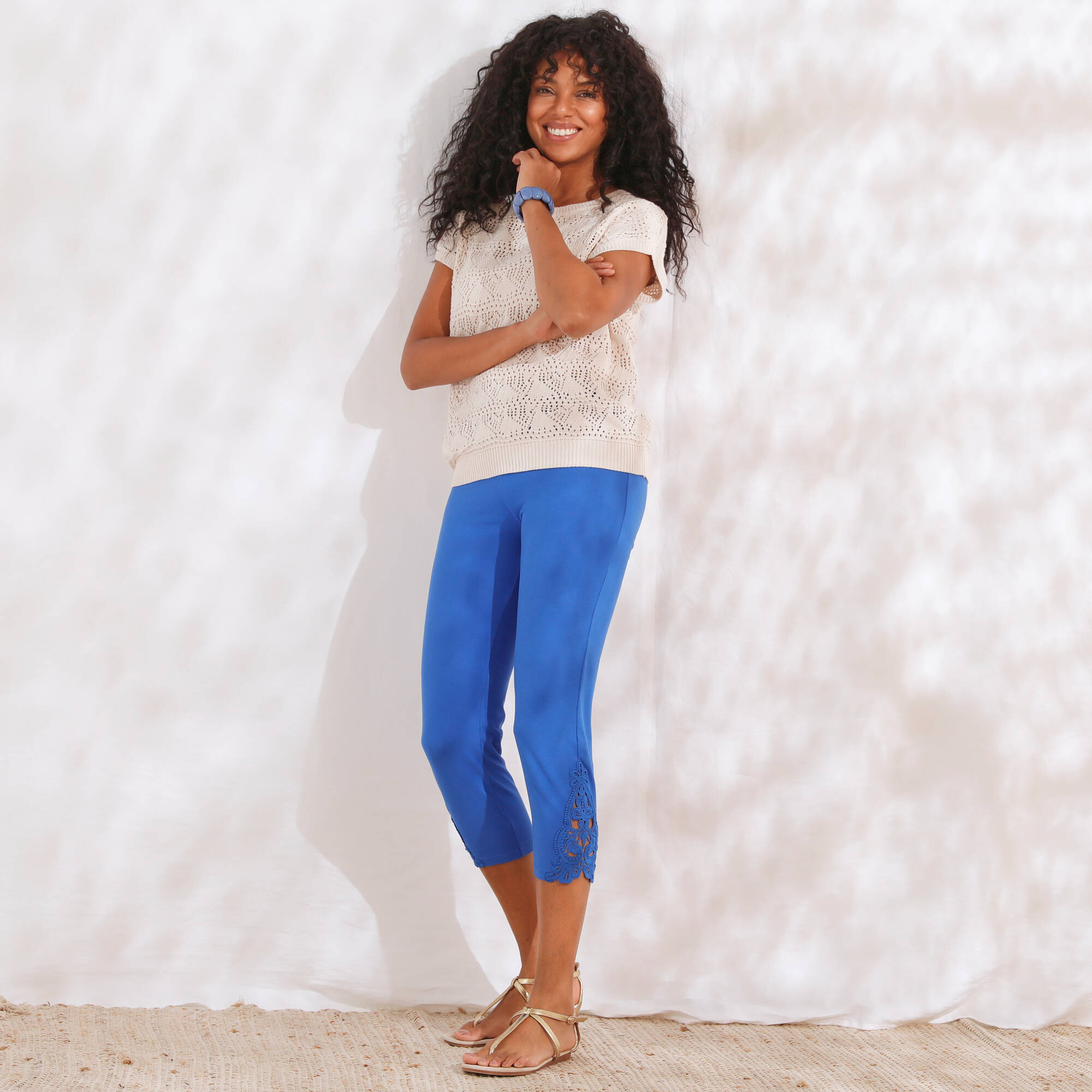 Legging 3/4 macramé, taille élastiquée