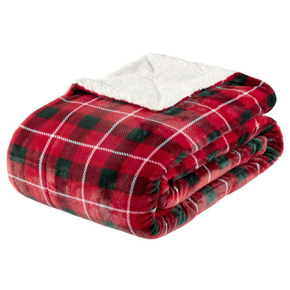 Plaid pilou XL imprimé motif jacquard L200X180 cm (2 modèles rouge ou beige)