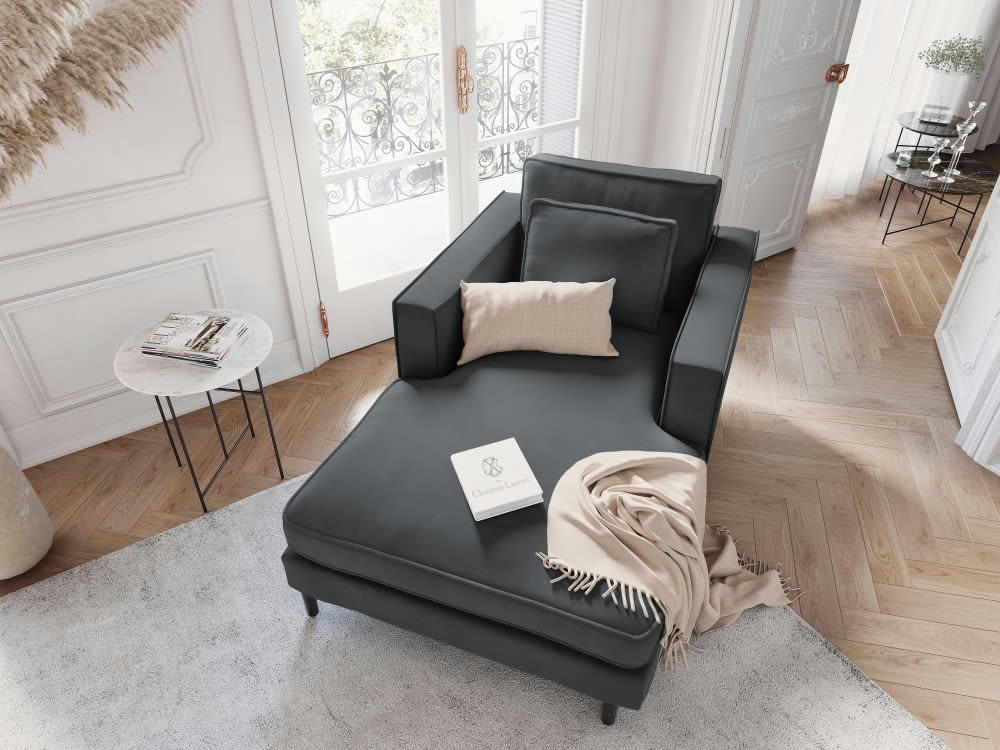 ALEXIS - Méridienne 1 place en velours gris foncé