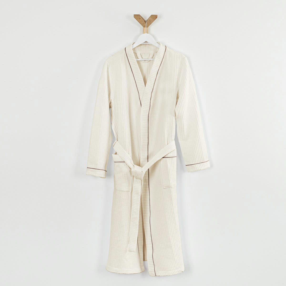 - Peignoir nid d'abeille en coton beige l