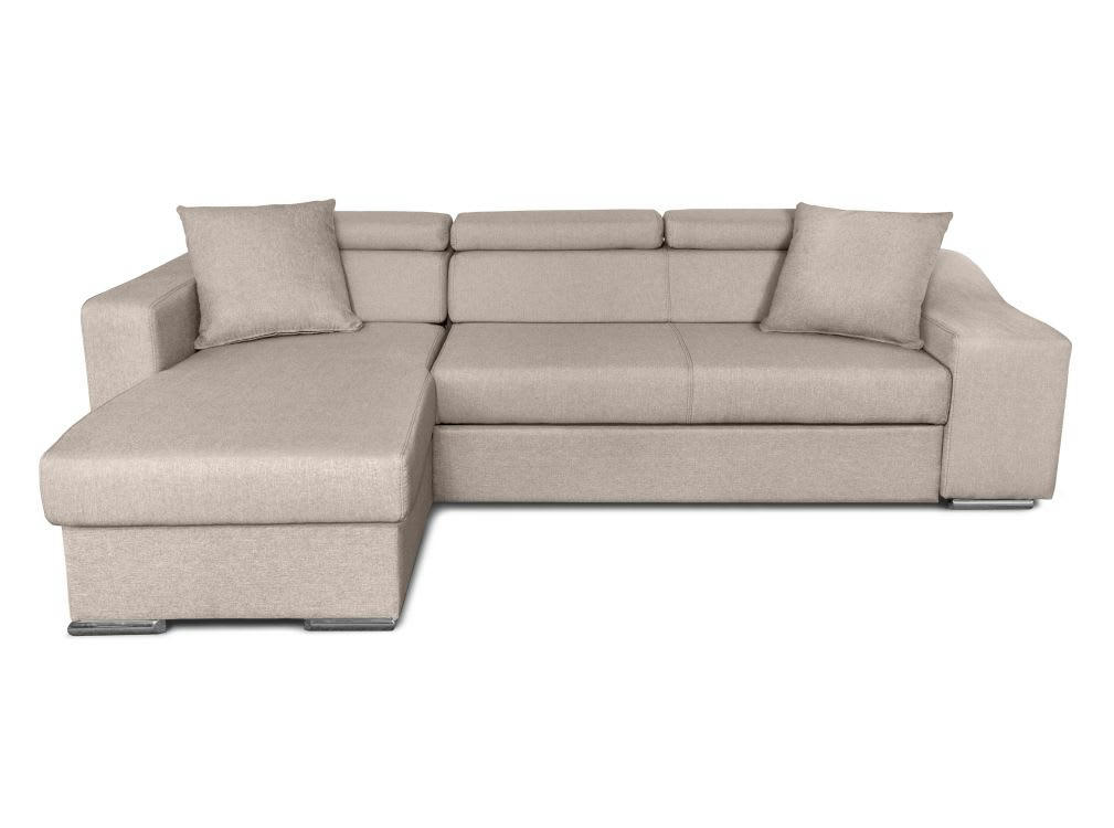 ELONA - Canapé d'Angle Convertible en Tissu - Beige - Poufs côté droit